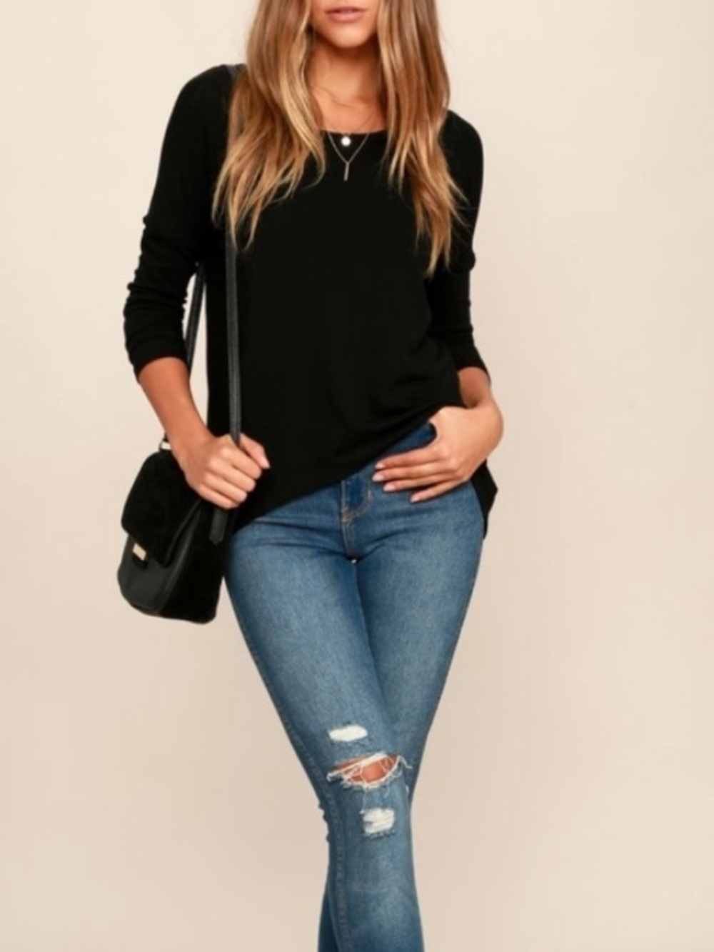 Black Long-Sleeve Women's Top - Classic Crewneck